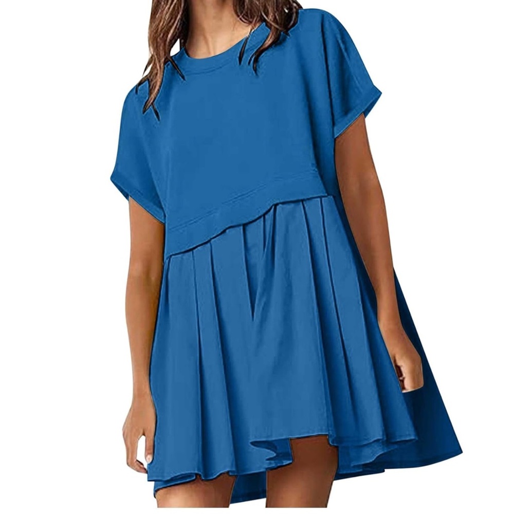 Splicing Sweatshirt Dress Summer Ruffle A Line
Babydoll Dress Short Sleeve  XL
